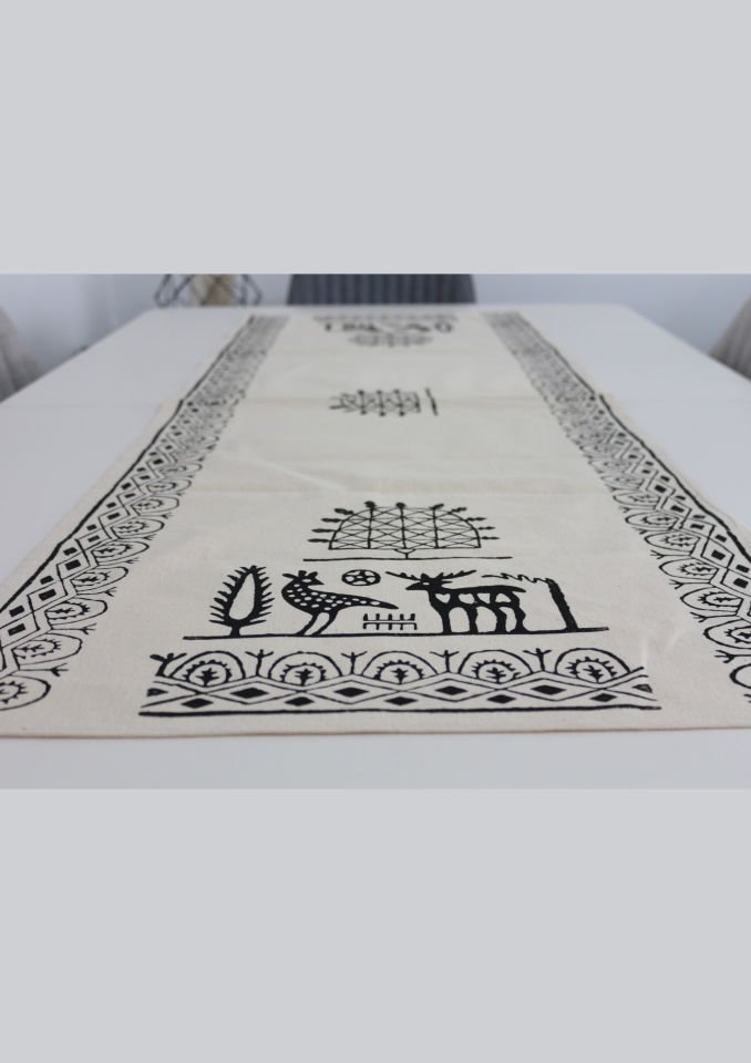 Geleneksel Tahta El Baskısı Hitit Desenli Runner