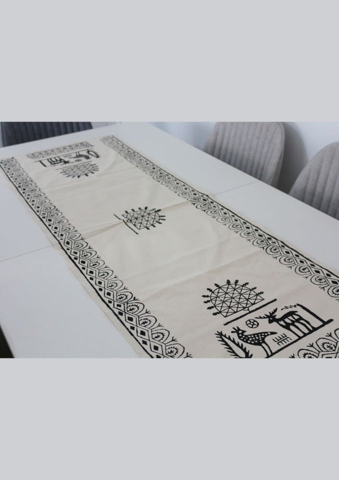 Geleneksel Tahta El Baskısı Hitit Desenli Runner