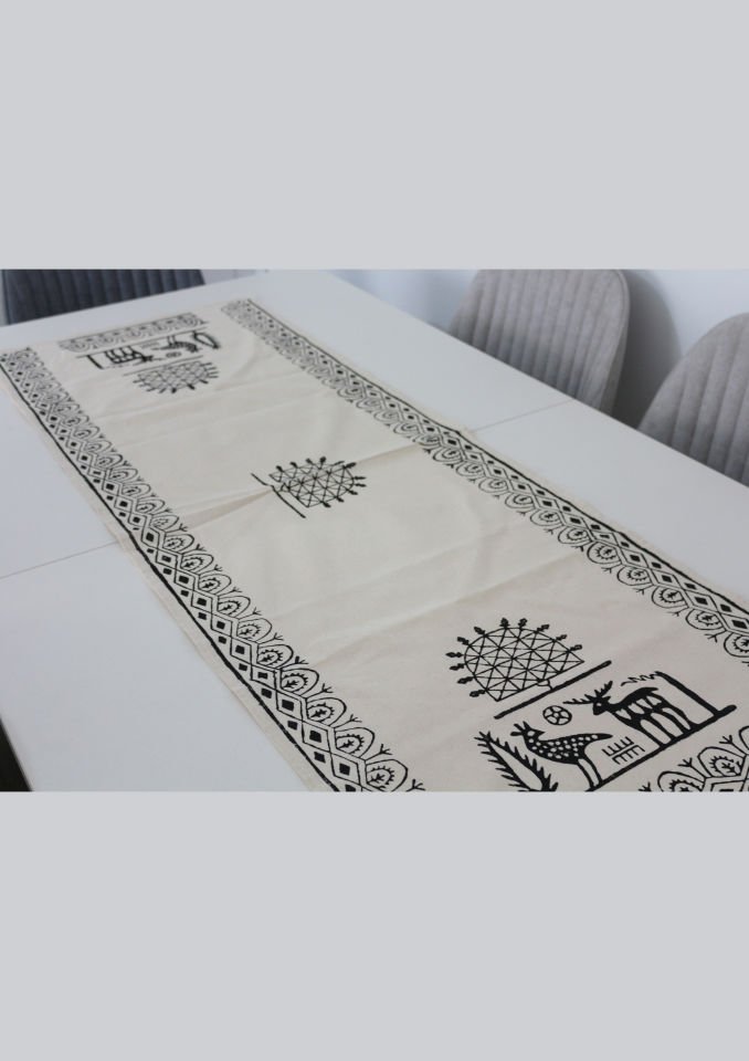 Geleneksel Tahta El Baskısı Hitit Desenli Runner
