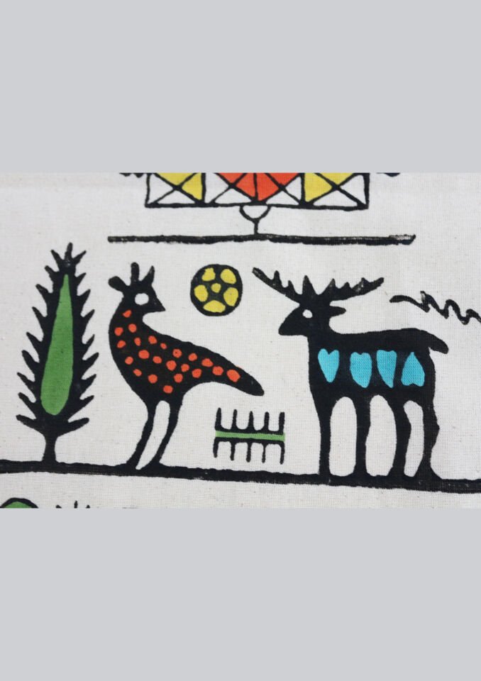 Geleneksel Tahta El Baskısı Hitit Desenli Runner Renkli