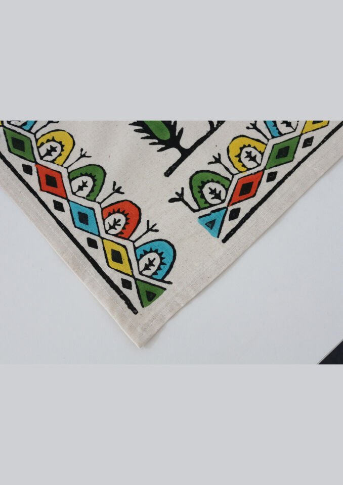 Geleneksel Tahta El Baskısı Hitit Desenli Runner Renkli