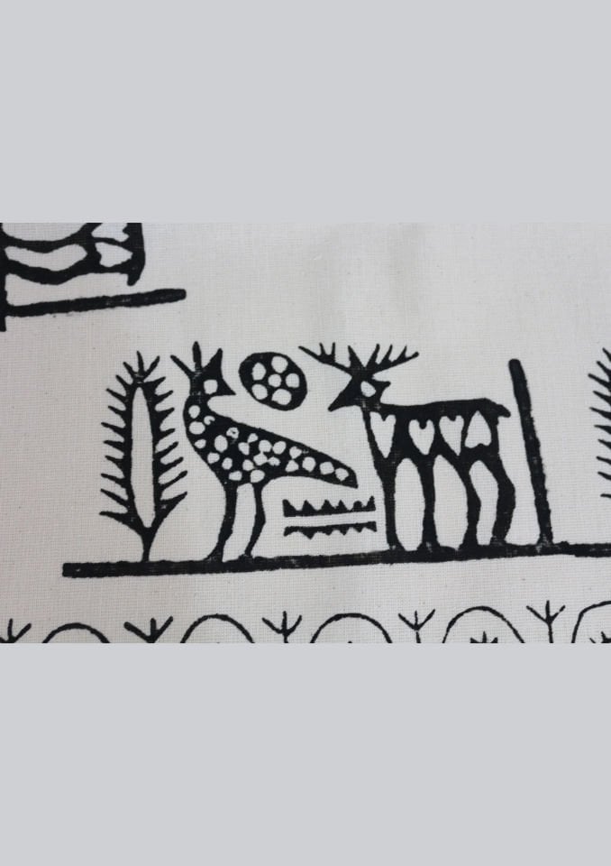 Geleneksel Tahta El Baskısı Hitit Desenli Kare Masa Örtüsü