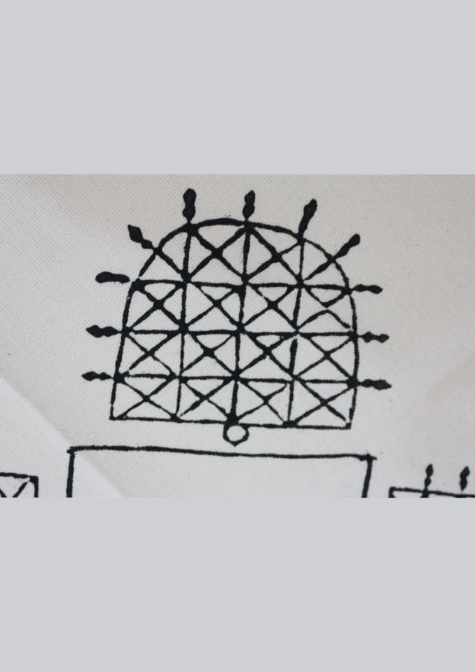 Geleneksel Tahta El Baskısı Hitit Desenli Kare Masa Örtüsü