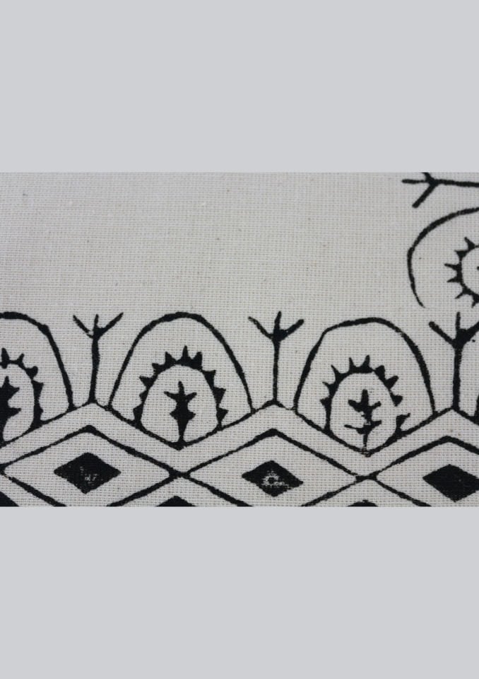 Geleneksel Tahta El Baskısı Hitit Desenli Kare Masa Örtüsü