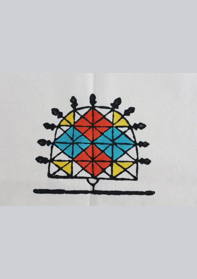 Geleneksel El Baskısı Hitit Desenli Dikdörtgen Masa Örtüsü Renkli