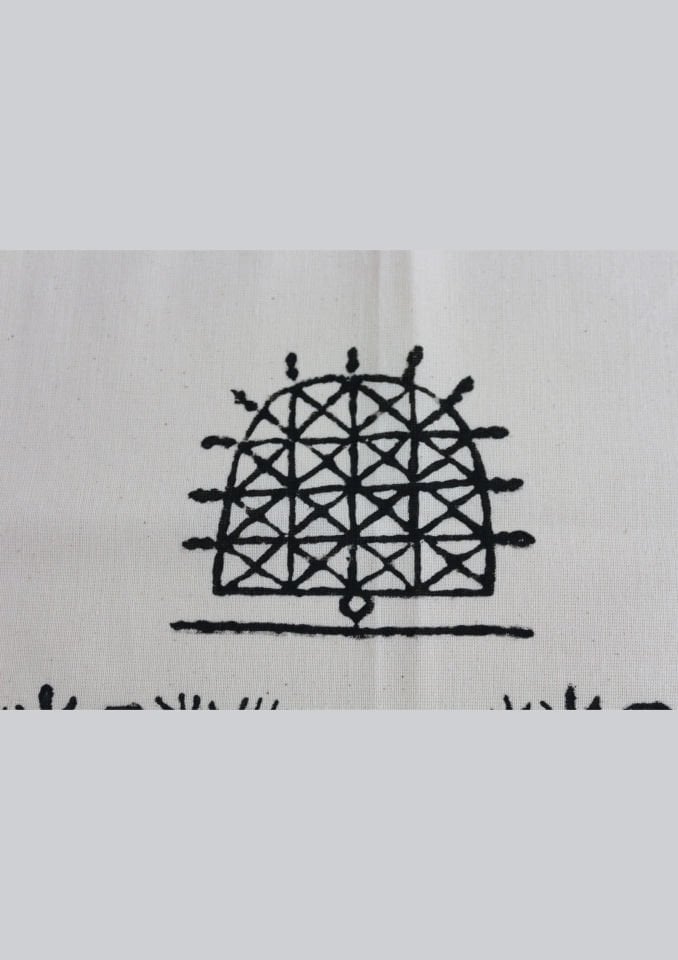 Geleneksel Tahta El Baskısı Hitit Desenli Dikdörtgen Masa Örtüsü