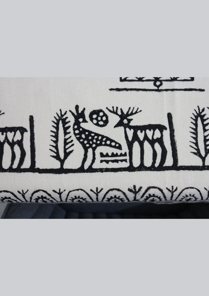 Geleneksel Tahta El Baskısı Hitit Desenli Dikdörtgen Masa Örtüsü