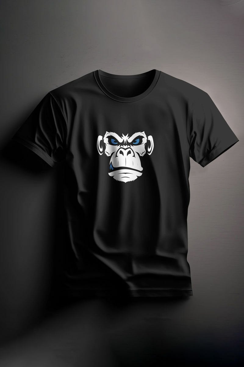 Unisex Baskılı Siyah Tişört Monkey