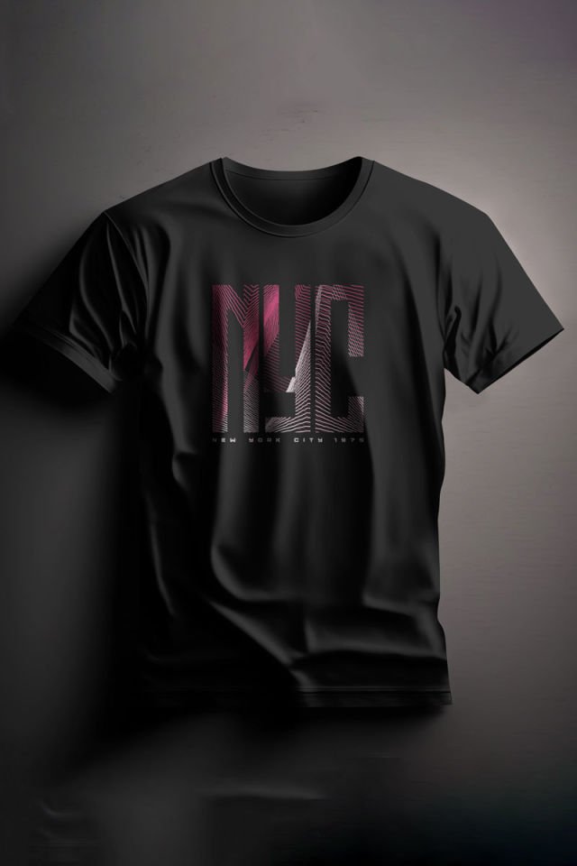 Unisex Baskılı Siyah Tişört Nyc