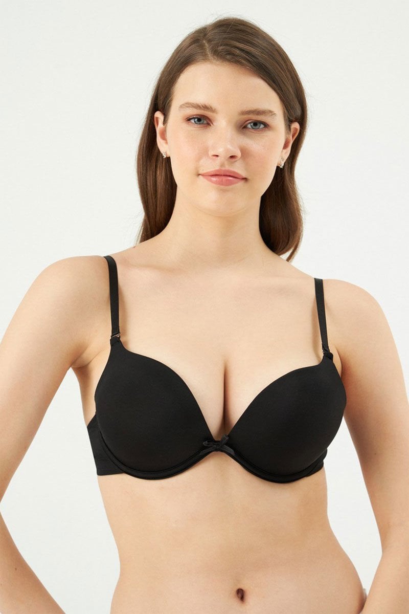 Eros Lilyum Kulaklı Doublu Push-up Tek Sütyen Siyah