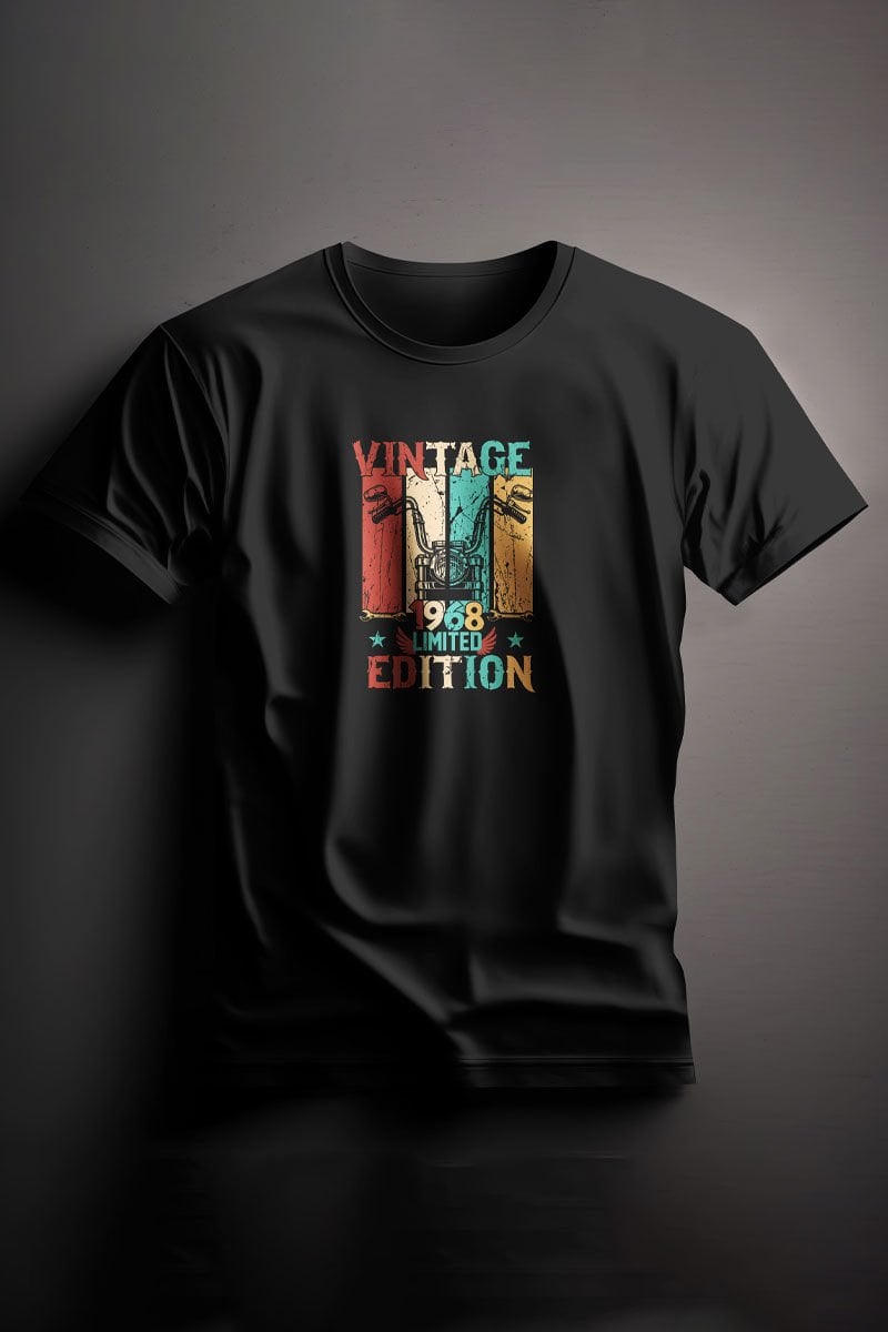 Unisex Baskılı Siyah Tişört Vintage
