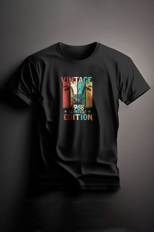Unisex Baskılı Siyah Tişört Vintage