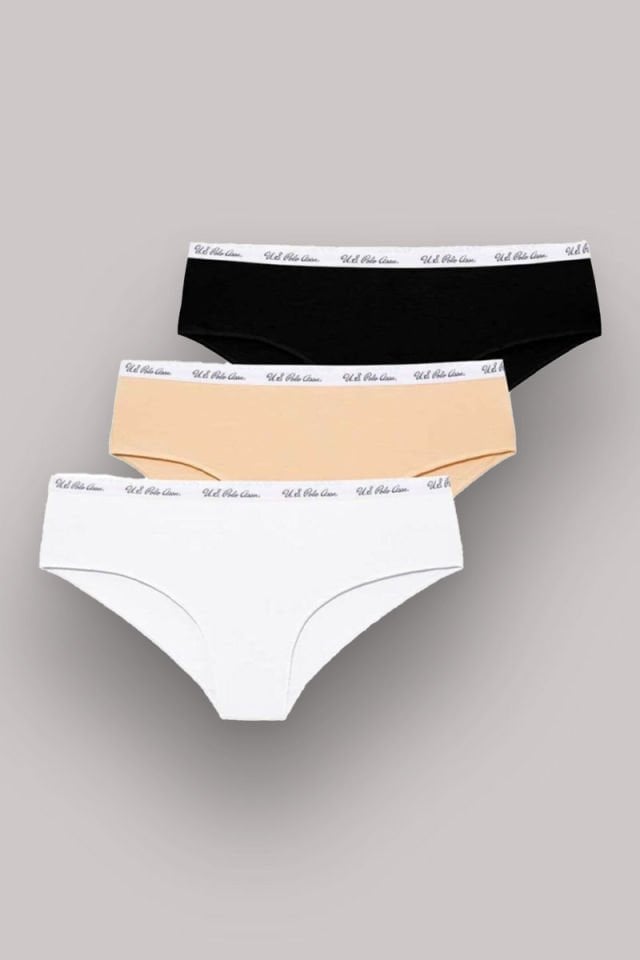 U.s. Polo Assn. 66273 Kadın Siyah-Beyaz-Ten 3'lü Şort