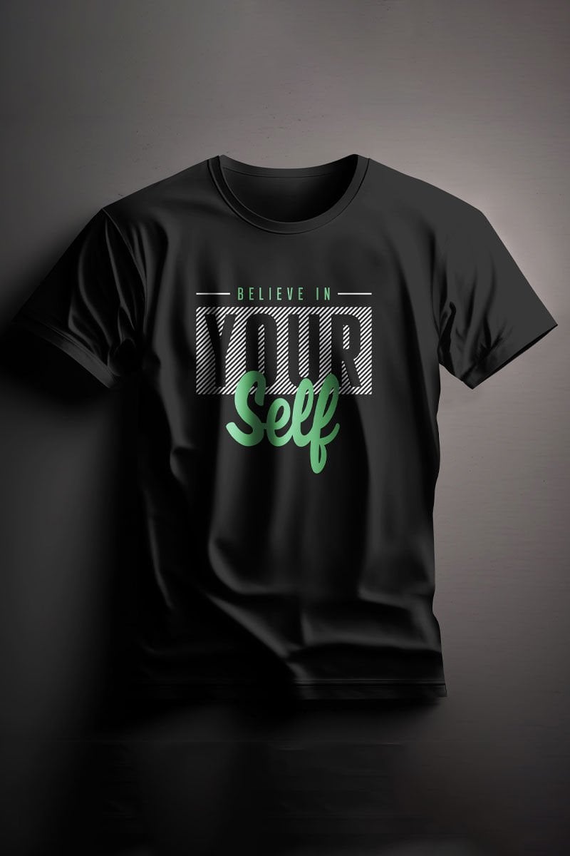 Unisex Baskılı Siyah Tişört Your Self