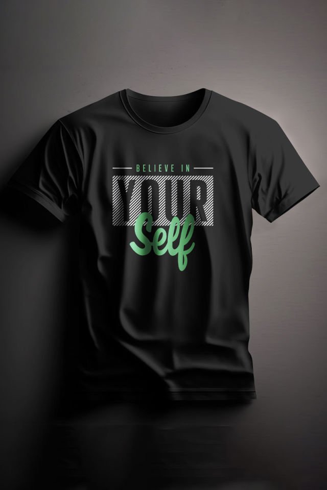 Unisex Baskılı Siyah Tişört Your Self