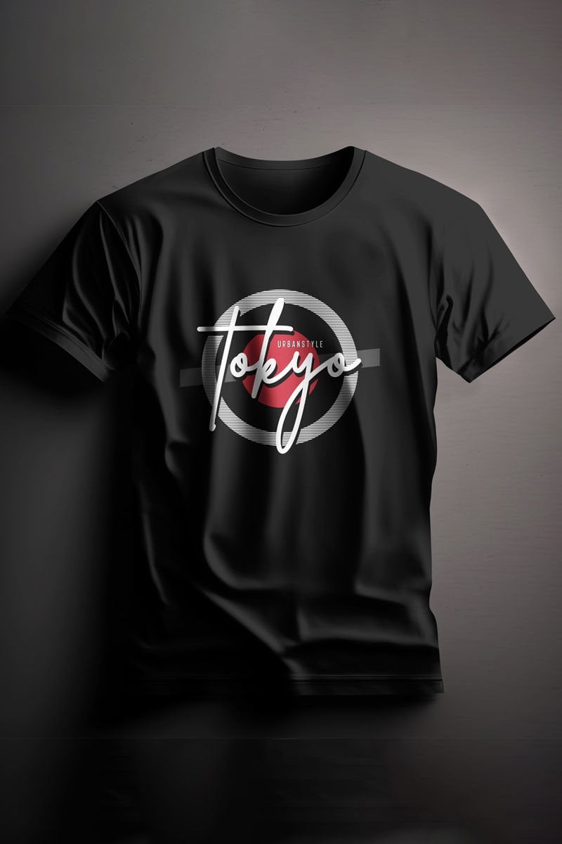 Unisex Baskılı Siyah Tişört Tokyo