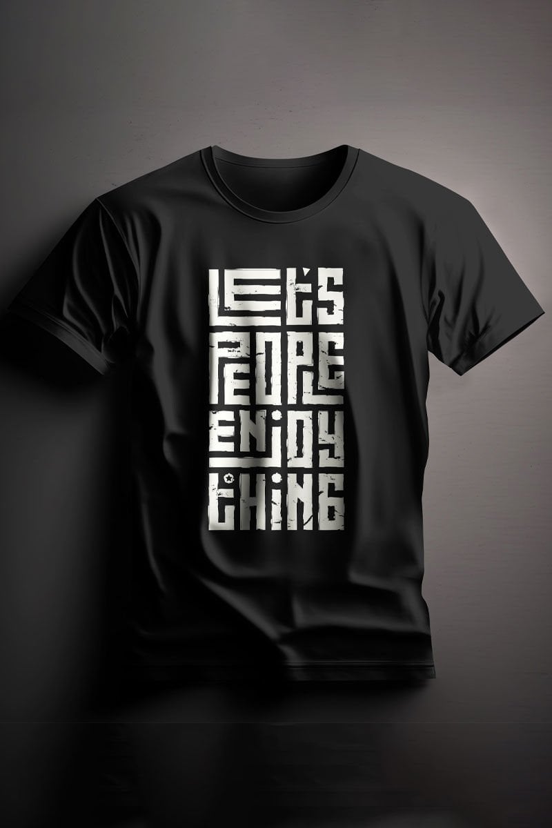 Unisex Baskılı Siyah Tişört Let's