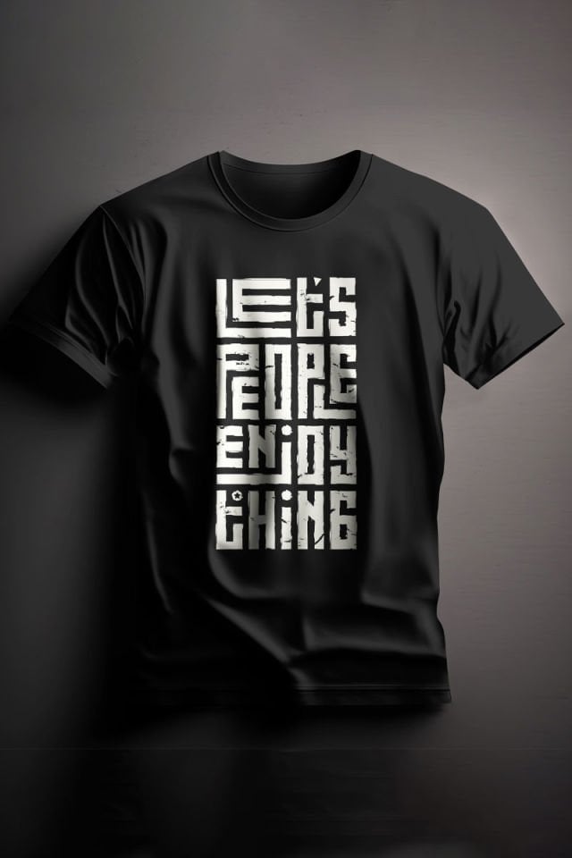 Unisex Baskılı Siyah Tişört Let's