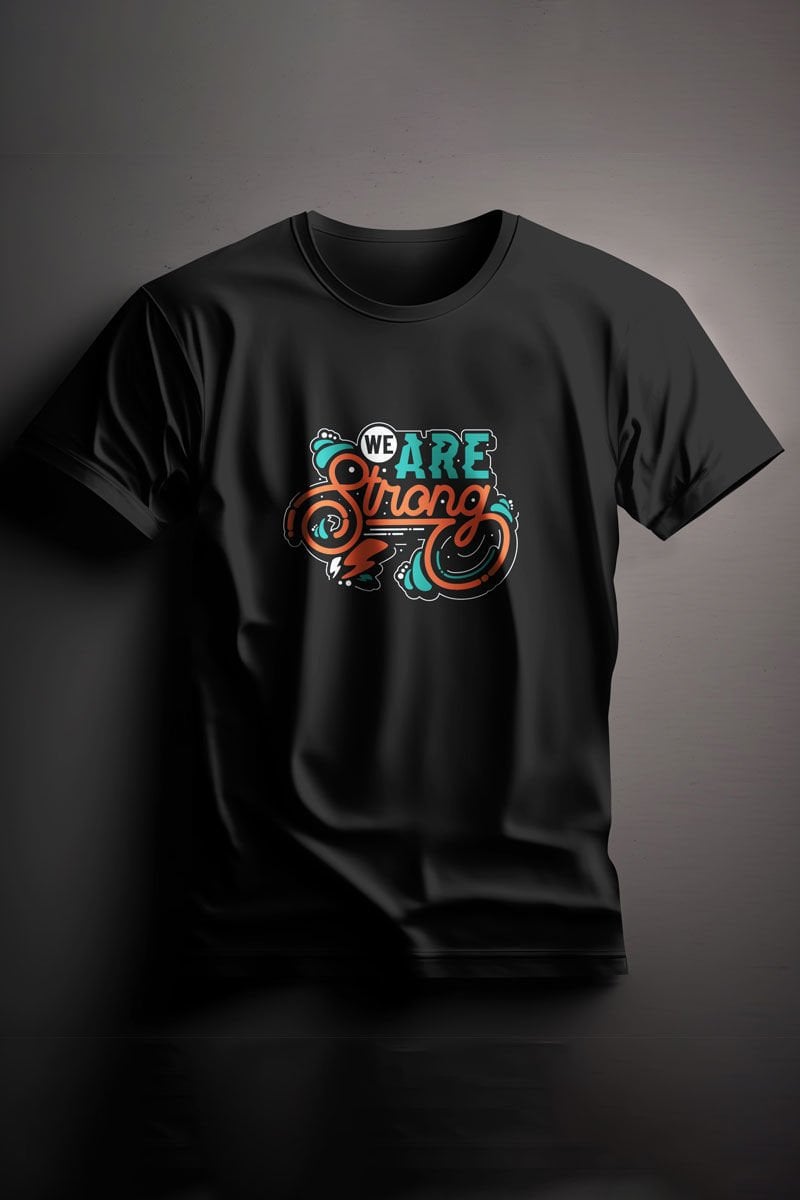 Unisex Baskılı Siyah Tişört Strong