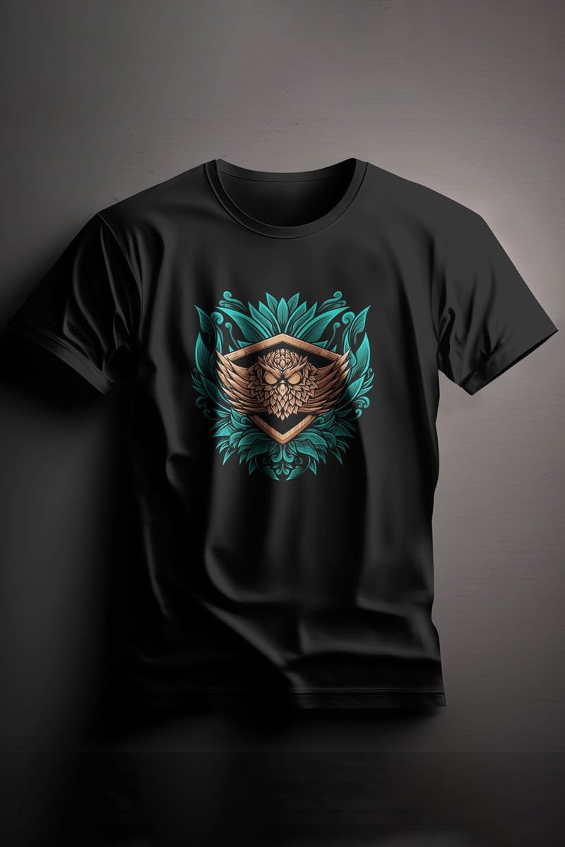 Unisex Baskılı Siyah Tişört Owl