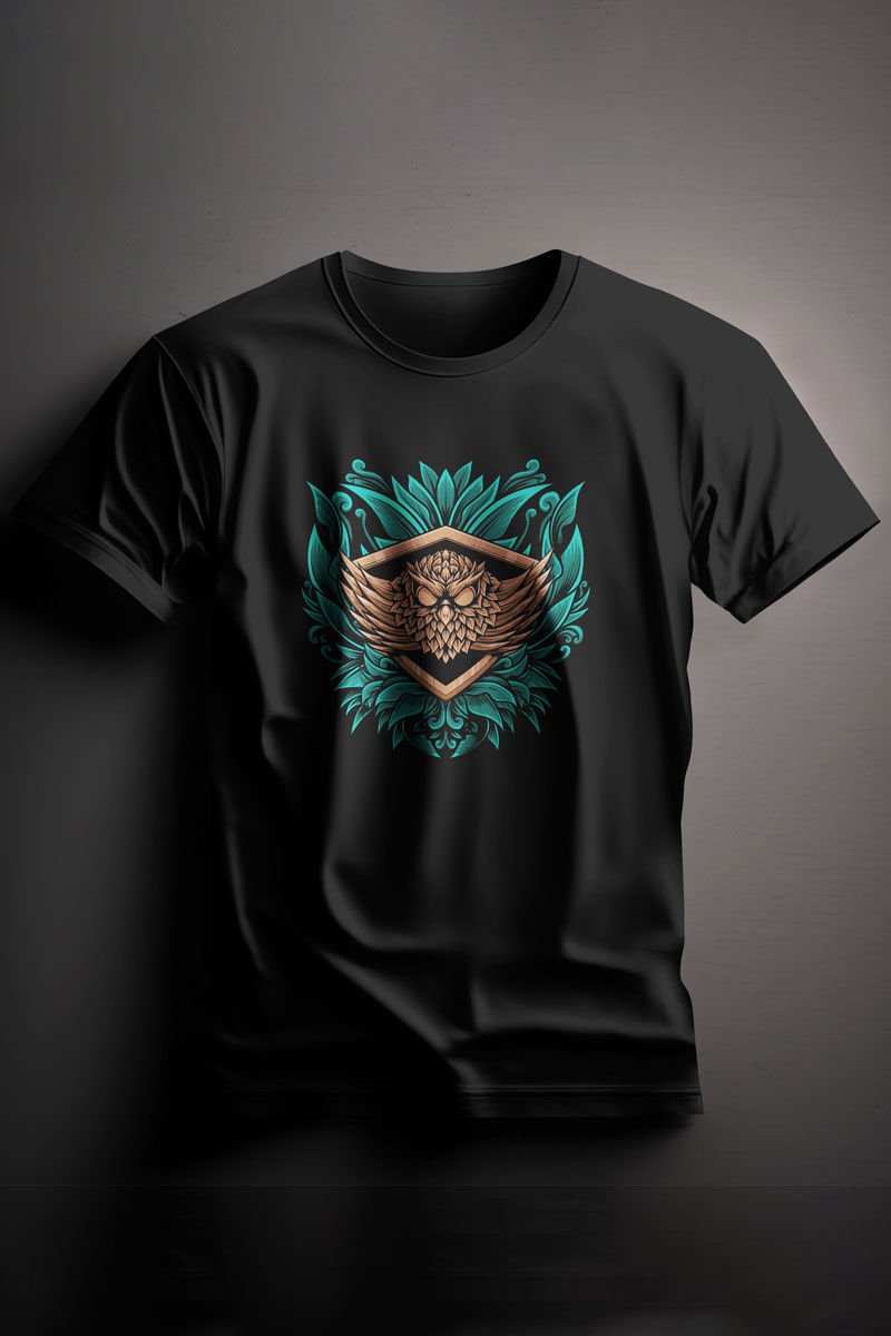 Unisex Baskılı Siyah Tişört Owl