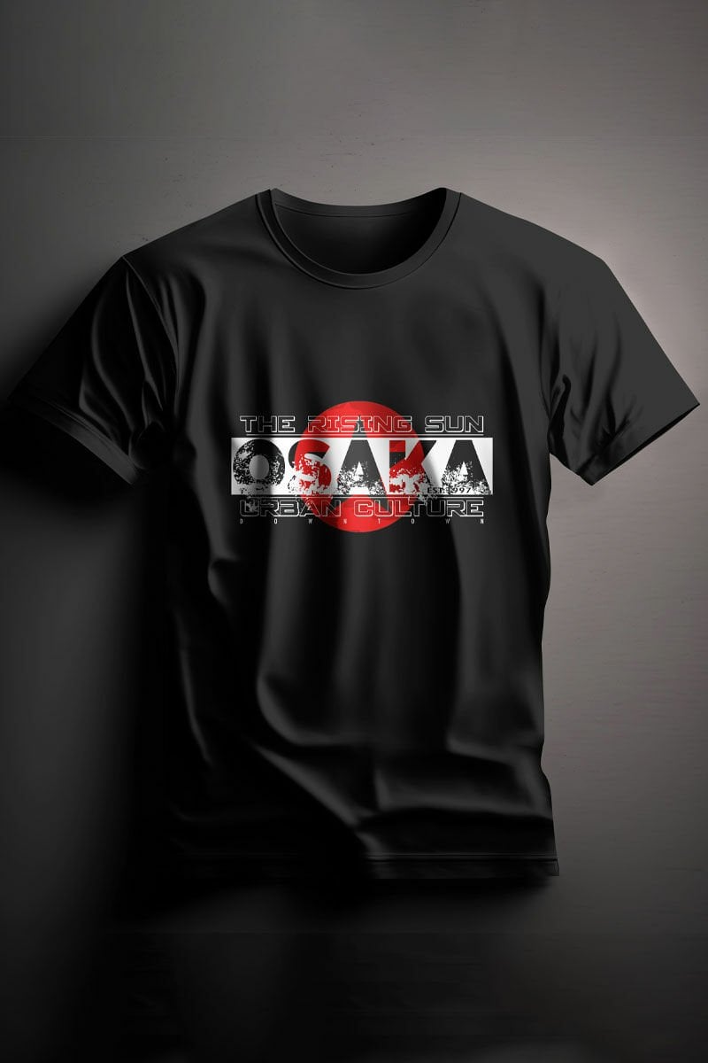 Unisex Baskılı Siyah Tişört Osaka