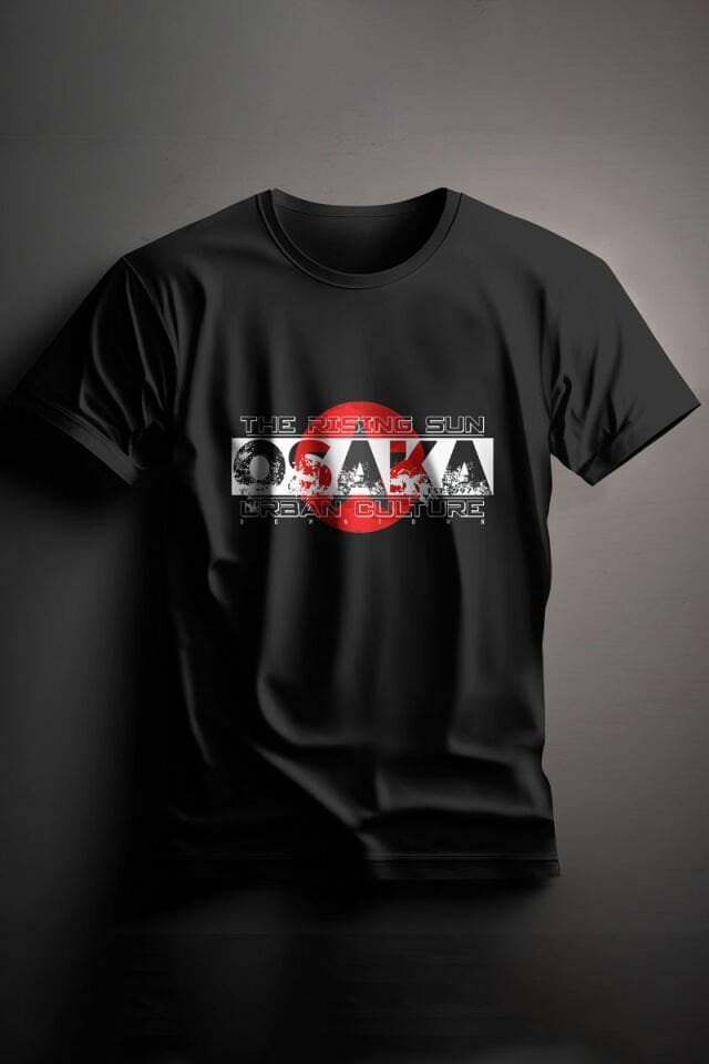 Unisex Baskılı Siyah Tişört Osaka