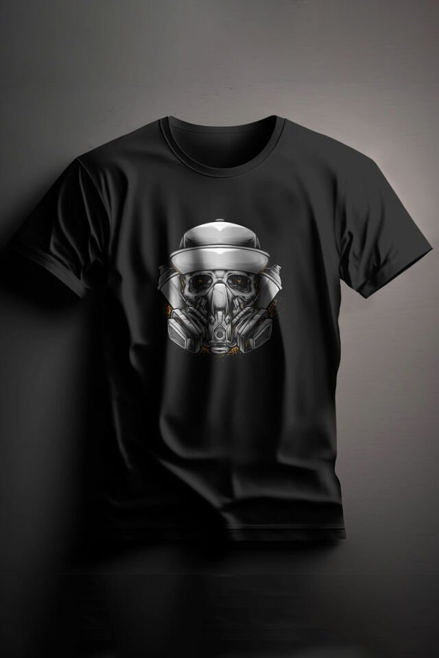Unisex Baskılı Siyah Tişört Robot