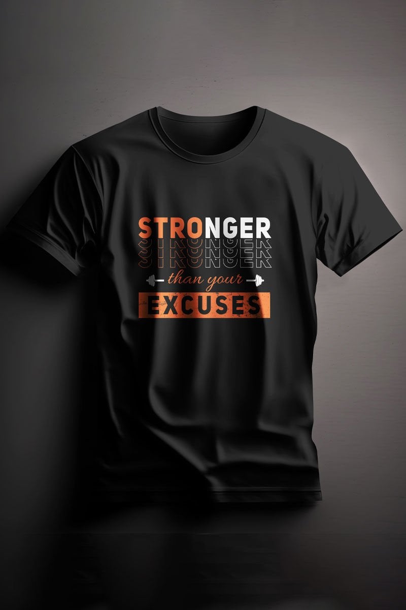 Unisex Baskılı Siyah Tişört Stronger