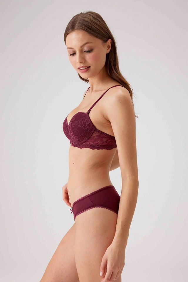 Pierre Cardin 4561 Balenli Dantelli Destekli Sütyen Takım Mürdüm