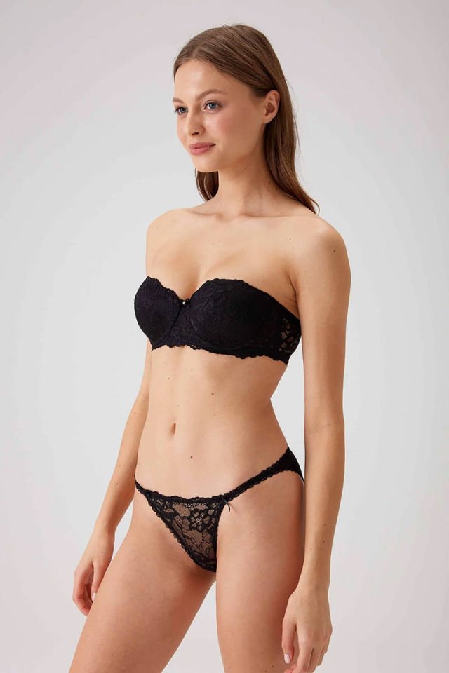 Pierre Cardin 4563 Balenli Straplez Destekli Sütyen Takımı Siyah