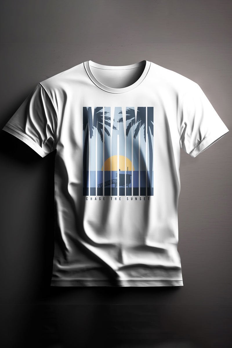 Unisex Baskılı Beyaz Tişört Miami