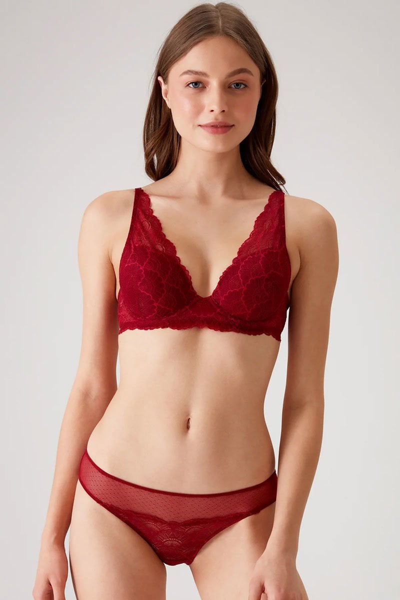 Pierre Cardin 4821 Dolgulu Çiçekli Fantezi İç Çamaşır Takımı Bordo