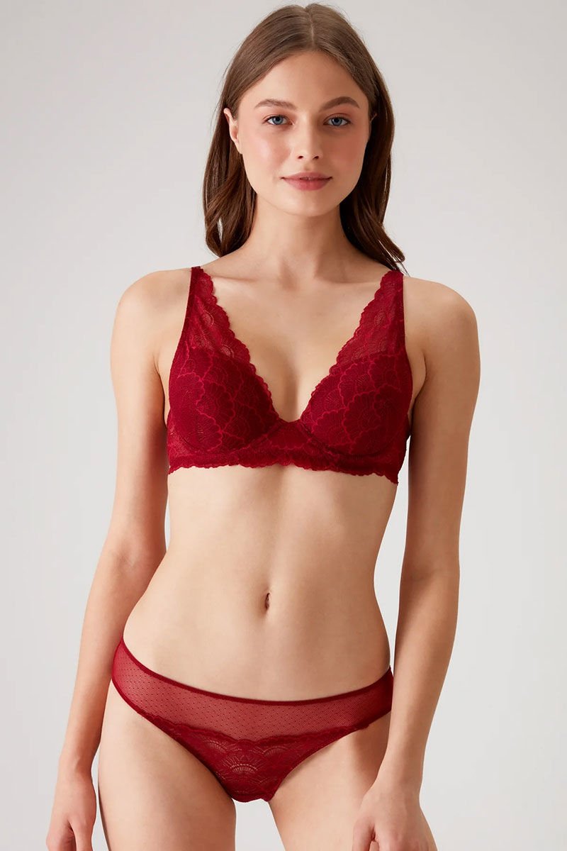 Pierre Cardin 4821 Dolgulu Çiçekli Fantezi İç Çamaşır Takımı Bordo