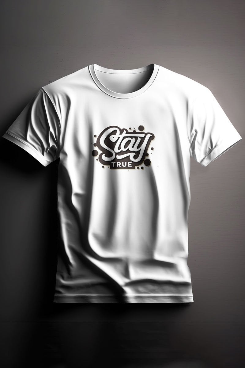 Unisex Baskılı Beyaz Tişört Stay True