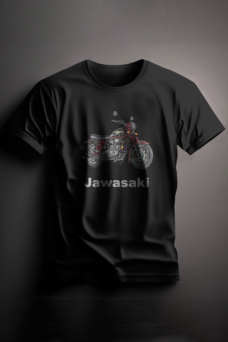Unisex Baskılı Siyah Tişört Jawasaki