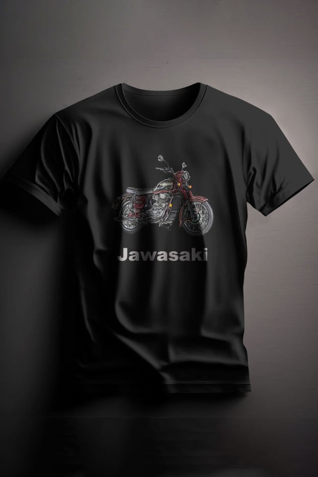 Unisex Baskılı Siyah Tişört Jawasaki