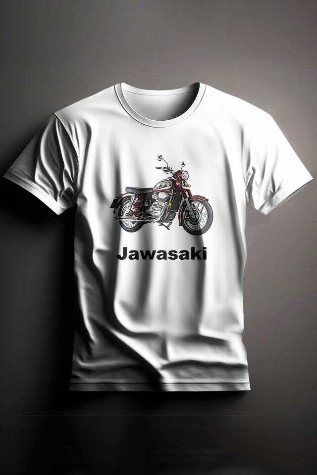 Unisex Baskılı Beyaz Tişört Jawasaki