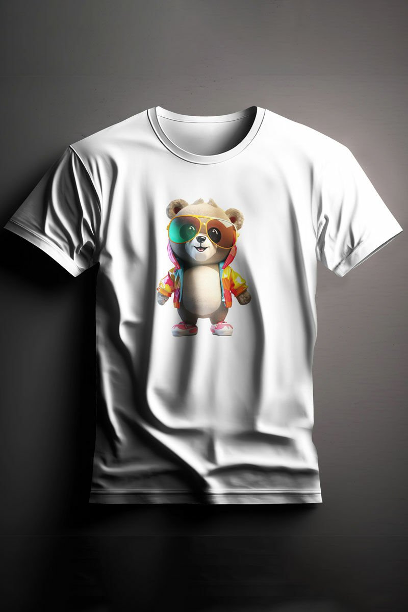 Unisex Baskılı Beyaz Tişört Color Bear
