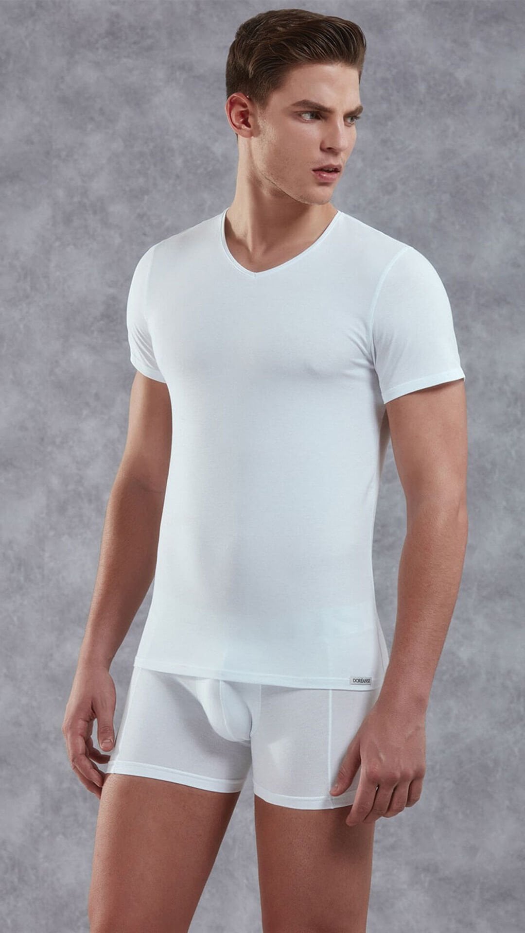 Erkek Modal V Yaka Kısa Kol T Shirt 2855 Beyaz