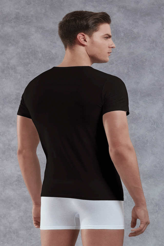 Erkek Modal V Yaka Kısa Kol T Shirt 2855 Siyah