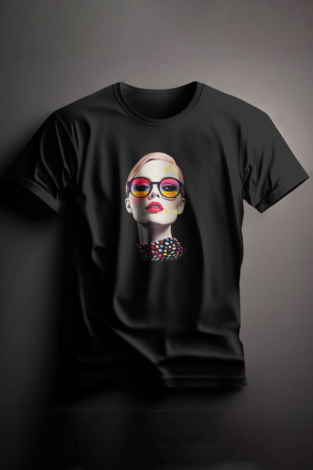 Unisex Baskılı Siyah Tişört Woman