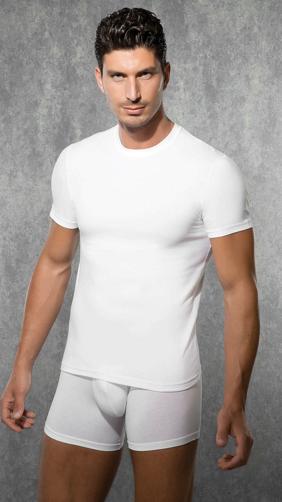 Erkek Modal Bisiklet Yaka Kısa Kol Tişört 2550 Beyaz