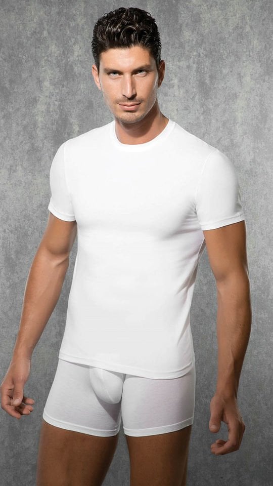 Erkek Modal Bisiklet Yaka Kısa Kol Tişört 2550 Beyaz