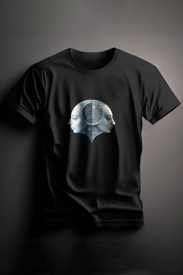 Unisex Baskılı Siyah Tişört Heads