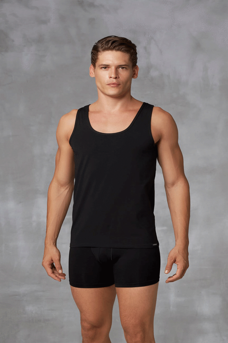 Erkek Modal Geniş Bisiklet Yaka Atlet 2011 Siyah