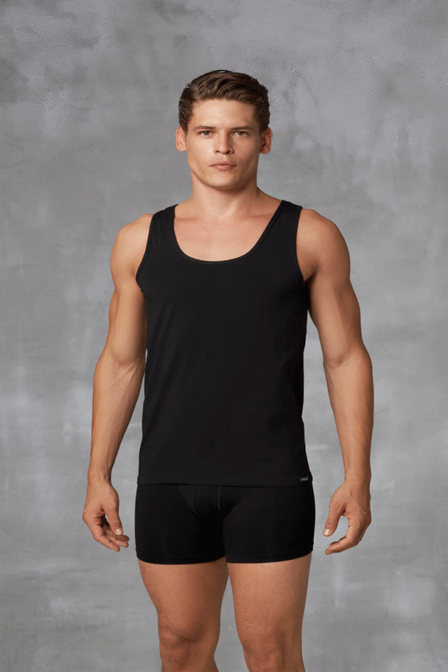 Erkek Modal Geniş Bisiklet Yaka Atlet 2011 Siyah