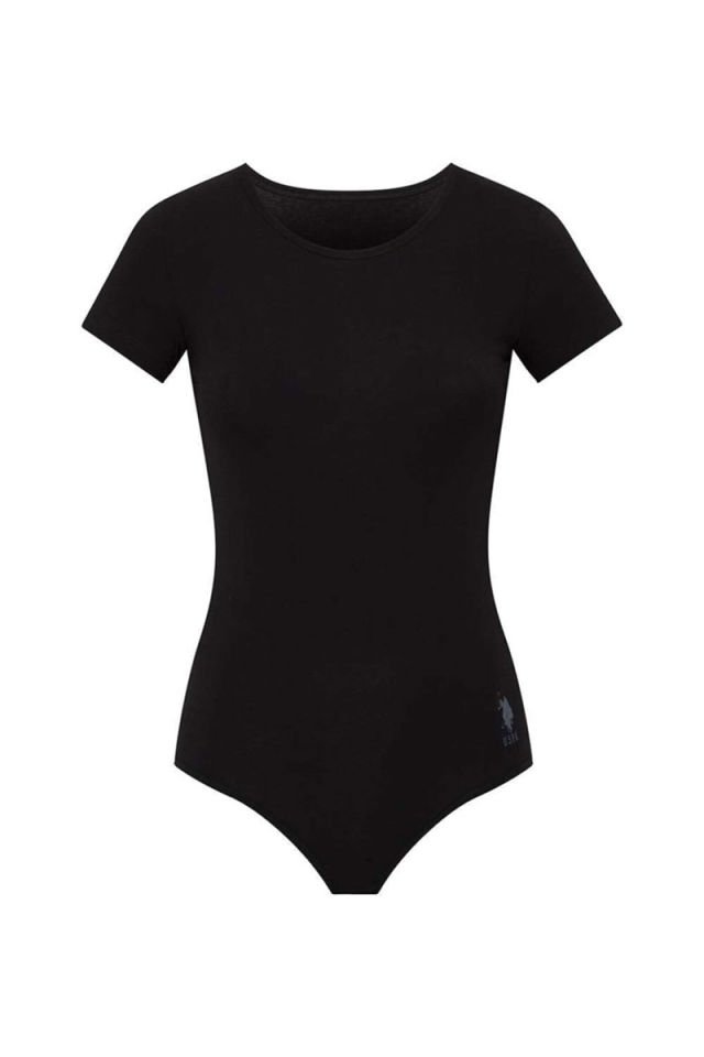 U.S. POLO ASSN. 66286 Kadın Siyah Kısa Kollu Çıtçıtlı Body