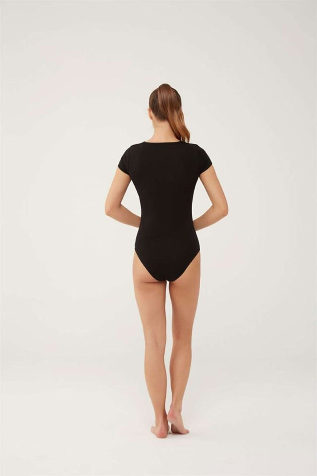 U.S. POLO ASSN. 66286 Kadın Siyah Kısa Kollu Çıtçıtlı Body