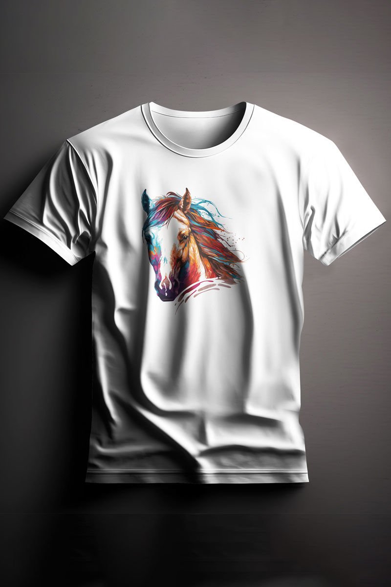 Unisex Baskılı Beyaz Tişört Horse